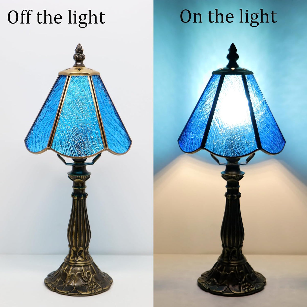 Tiffany Style Table Lamp Blue Rippled Stained Glass Lamp 14 Inch