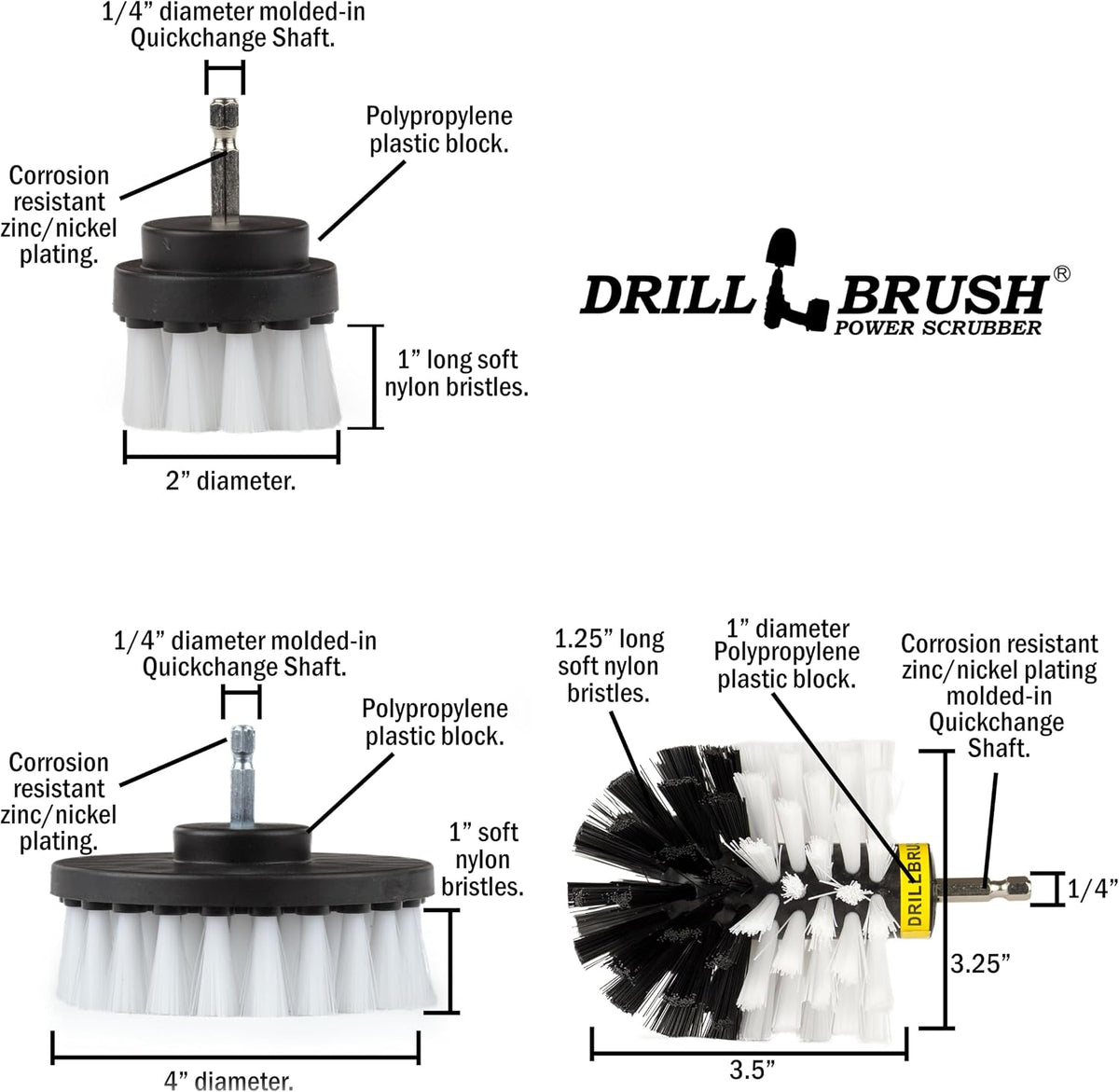 Drillbrush Car Detailing Kit - Soft Drill Brush Set - Nylon Scrub Brush