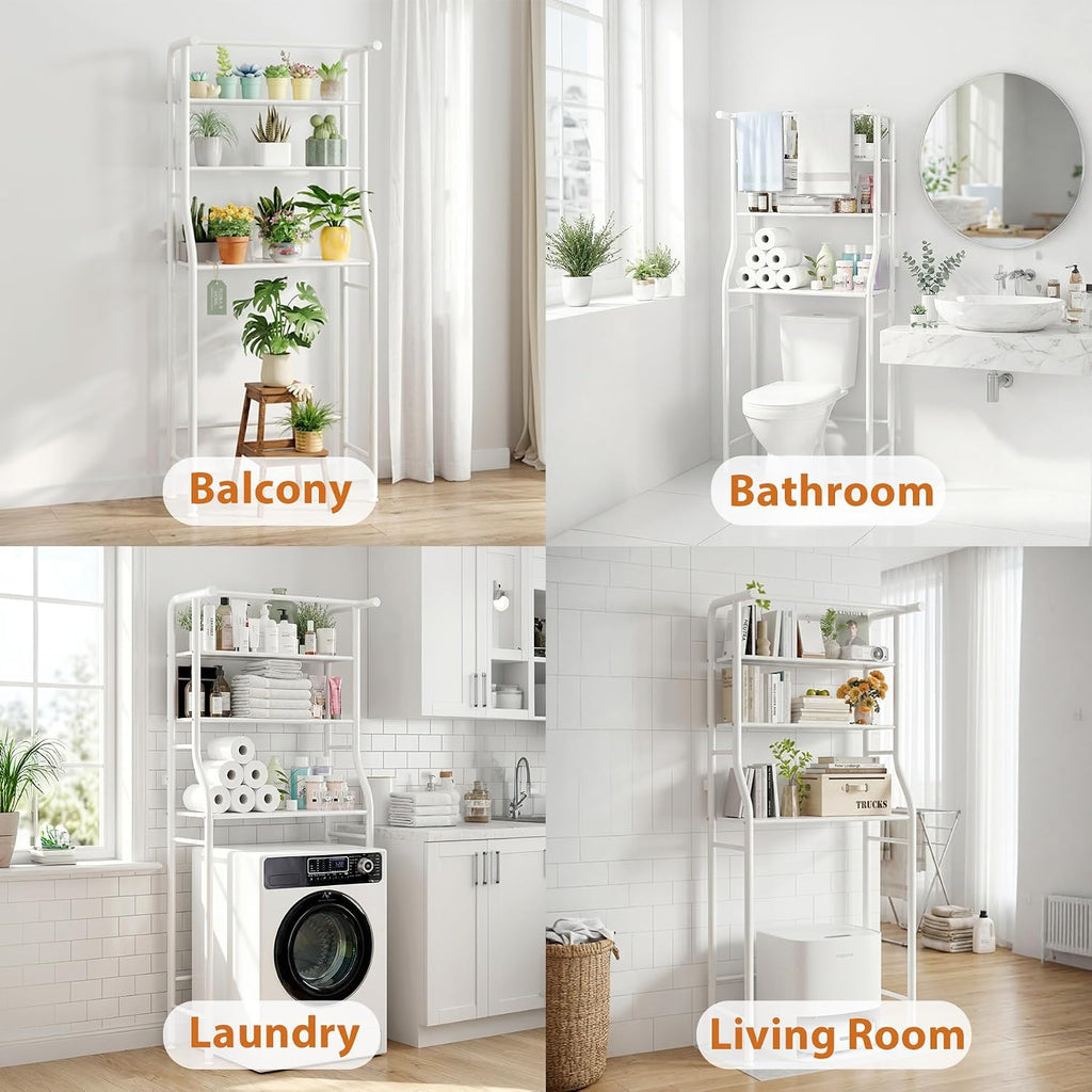 UDEAR 3-Tier Over The Toilet Rack,with Hanging Rod,Tower Shelf,White