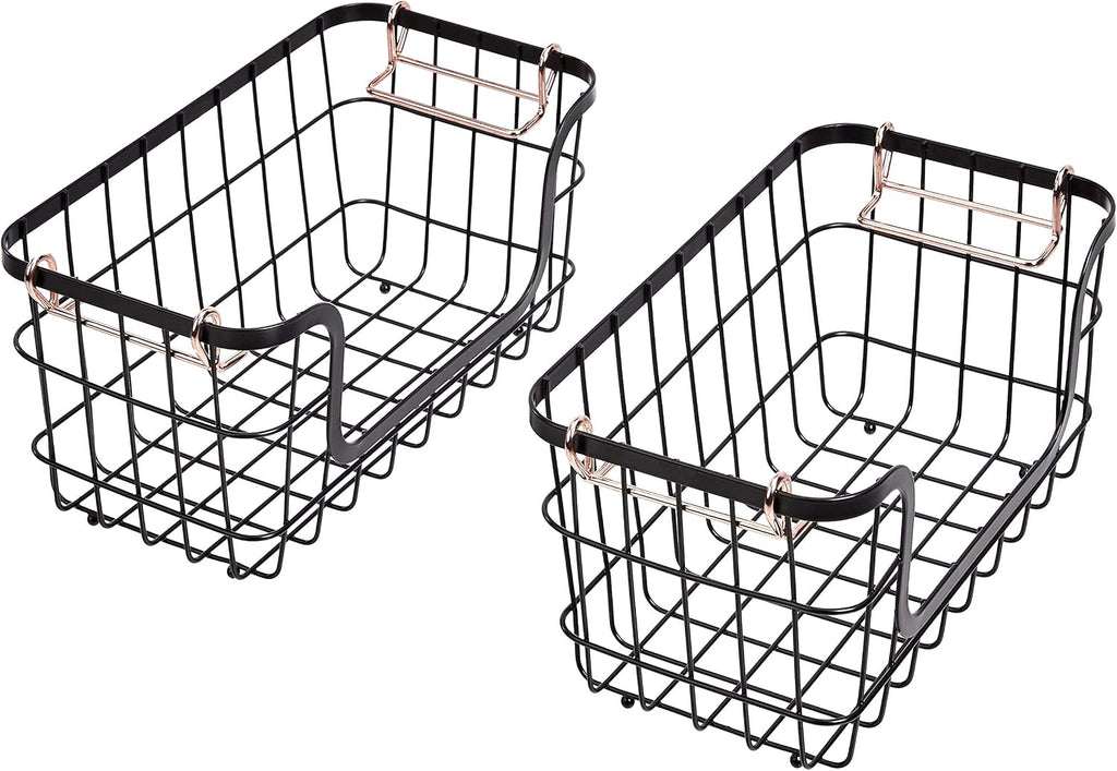 Amazon Basics Stackable Metal Wire Rectangular Storage Baskets for Kitchen, Bathroom or Pantry Organizing, 2 Count, Black (Pack of 4)