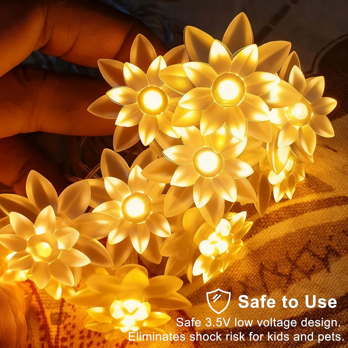 echosari Flower String Lights Battery Operated 158" Lotus Flower Warm White