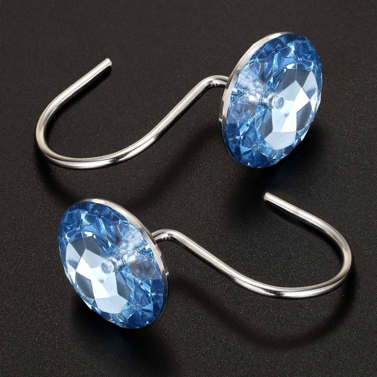 CHICTIE Blue Shower Curtain Hooks Rings Crystal,Diamond Decorative Shower Curtain Hooks,Set of 12 Stainless Steel Rust-Proof Round Rhinestones Shower Rings Hangers for Bathroom