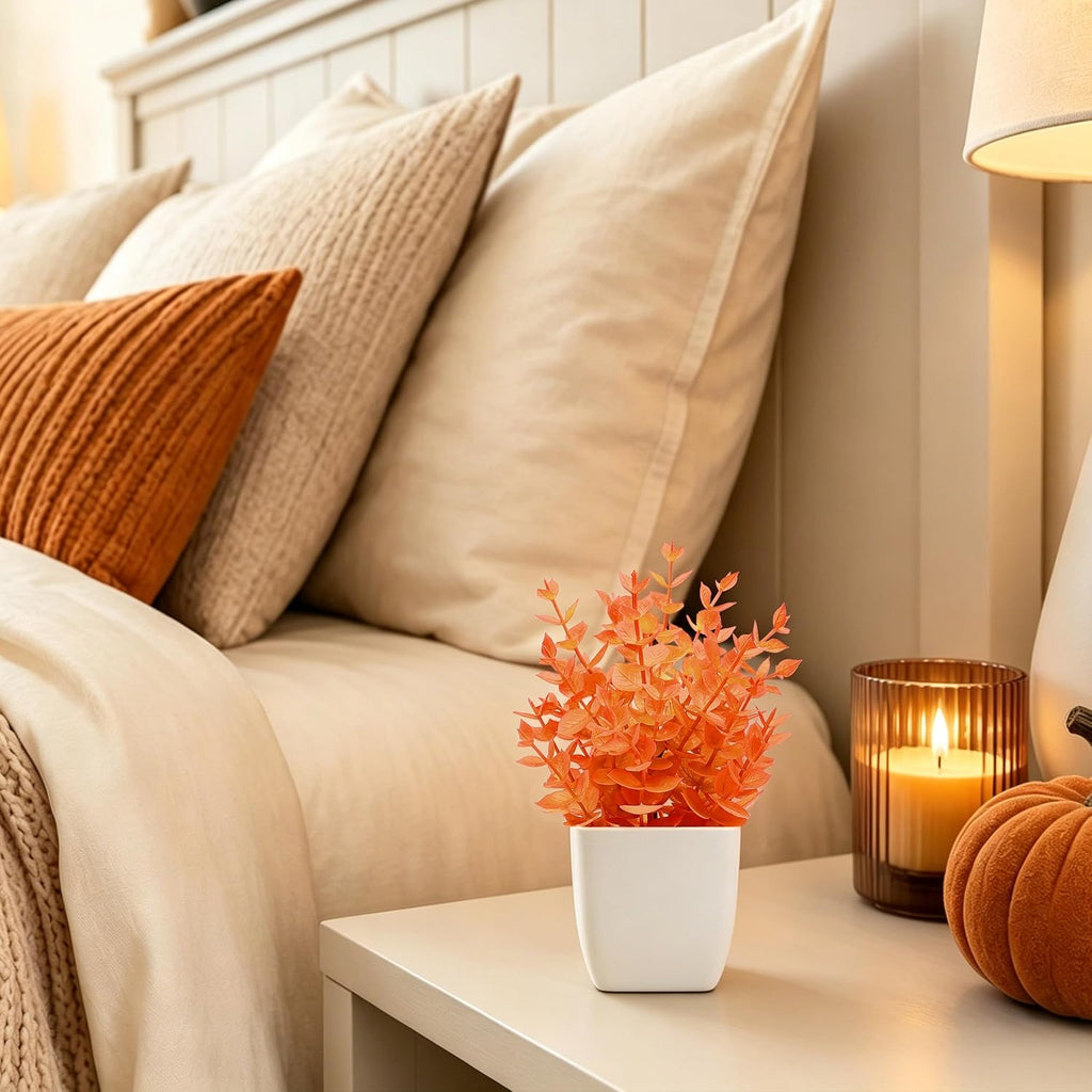 Der Rose 2 Pack Fake Plants Orange Mini Plants for Fall Home Decor