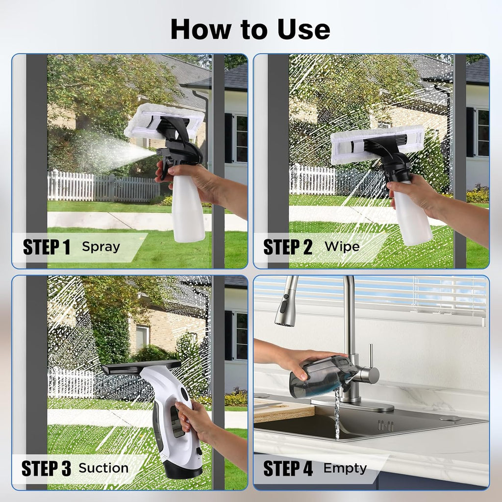 Window Vacuum Squeegee Cordless, 2000Pa Electric Window Cleaner