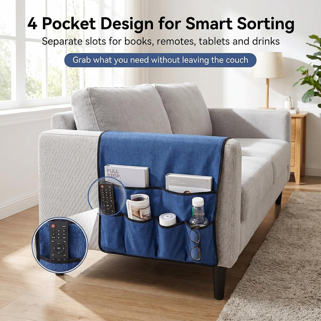 Remote Control Holder, Blue, Sofa Armrest Organizer