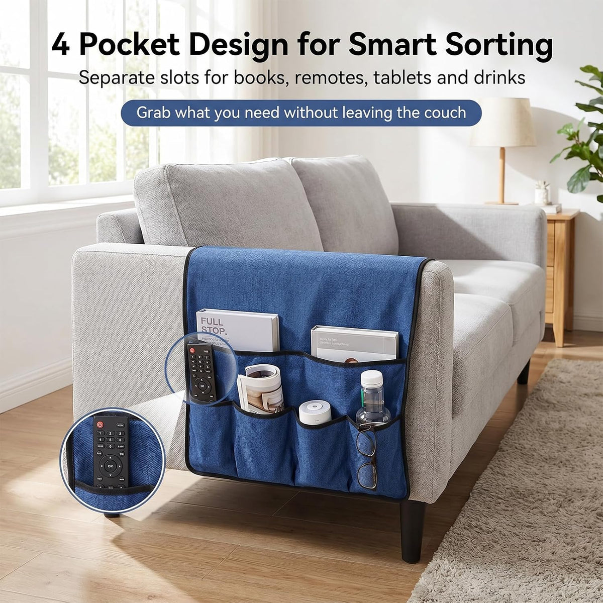 Remote Control Holder, Blue, Sofa Armrest Organizer
