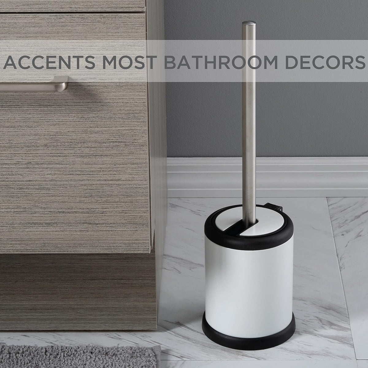 Bath Bliss Toilet Brush and Holder | Self Closing Lid | 360 Degree Brush Head | Bathroom Cleaning | Compact Size | Storage and Organization | White (Pack of 2)