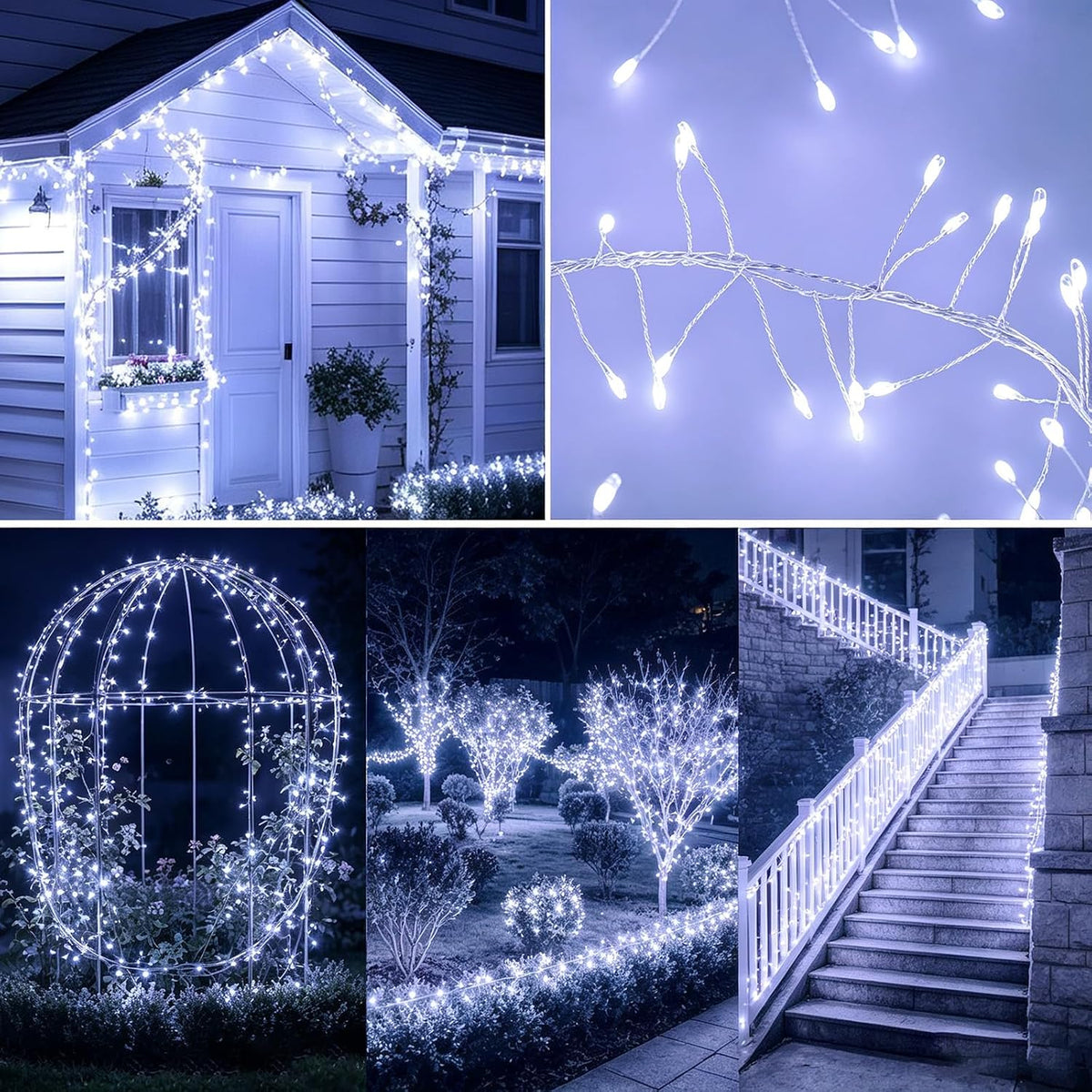 Fairy Lights Battery Operated with Timer Function, 10FT 200 LEDs Firecracker String Lights, Cool White Waterproof Silver Wire Cluster Lights for Bedroom, Wedding, Christmas, Party, Home Decor