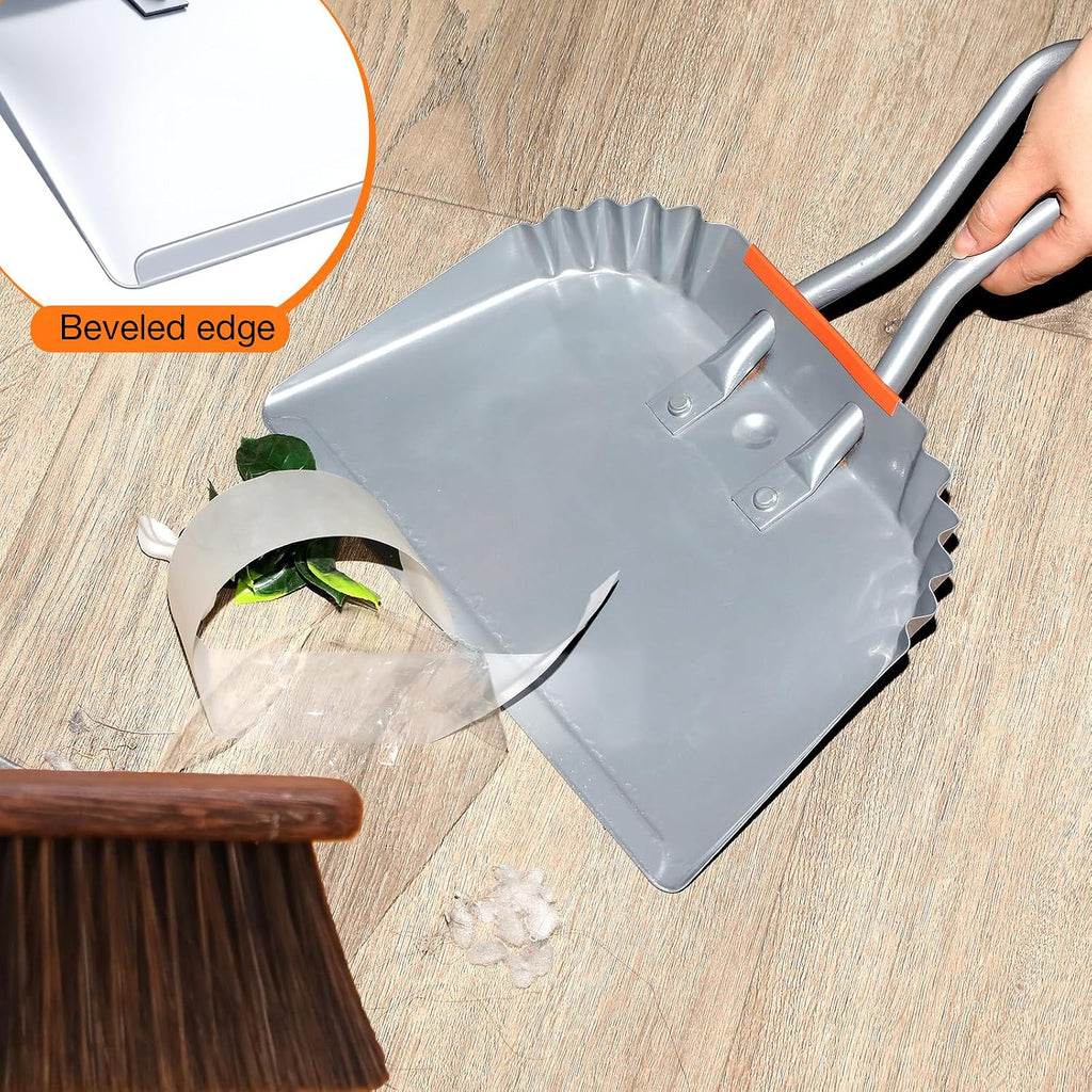 Mumufy 4 Pack 12" Heavy Duty Metal Dustpan with Handle, Silver