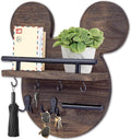 AIRPOP Key Holder for Wall–Mouse Wooden Mail Organizer Wall Mount with Shelf and 6 Hooks, Easy Installation Key Rack Hanger for Entryway Living Room Home Decor (Brown)