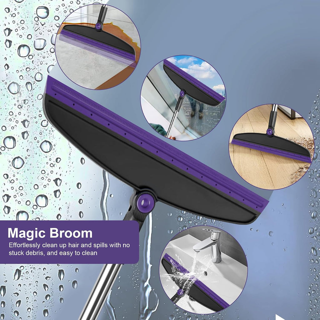 Broom and Dustpan Combo Set, 51" Long Handle Broom with Squeegee