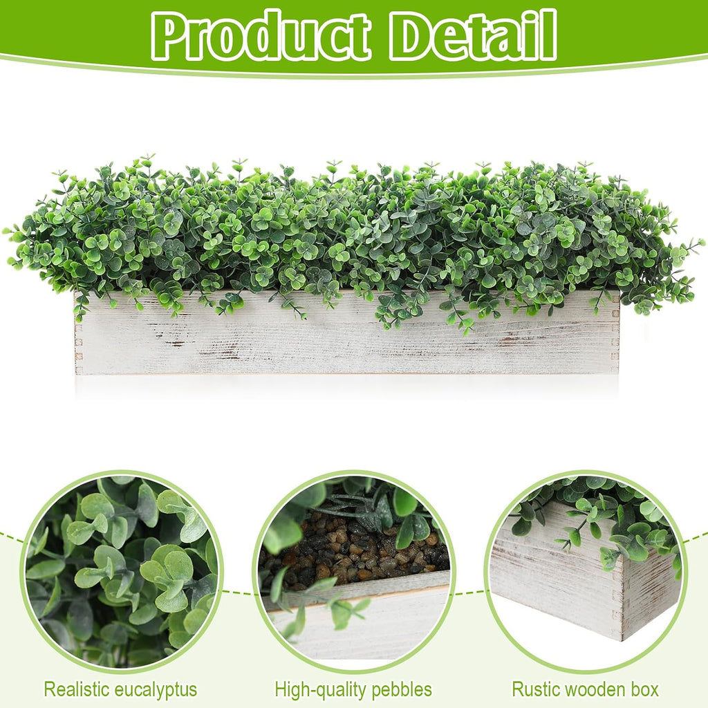 Lyrow 2 Pack Eucalyptus Plant,White,24 Inch,White Powdered Round Leaves