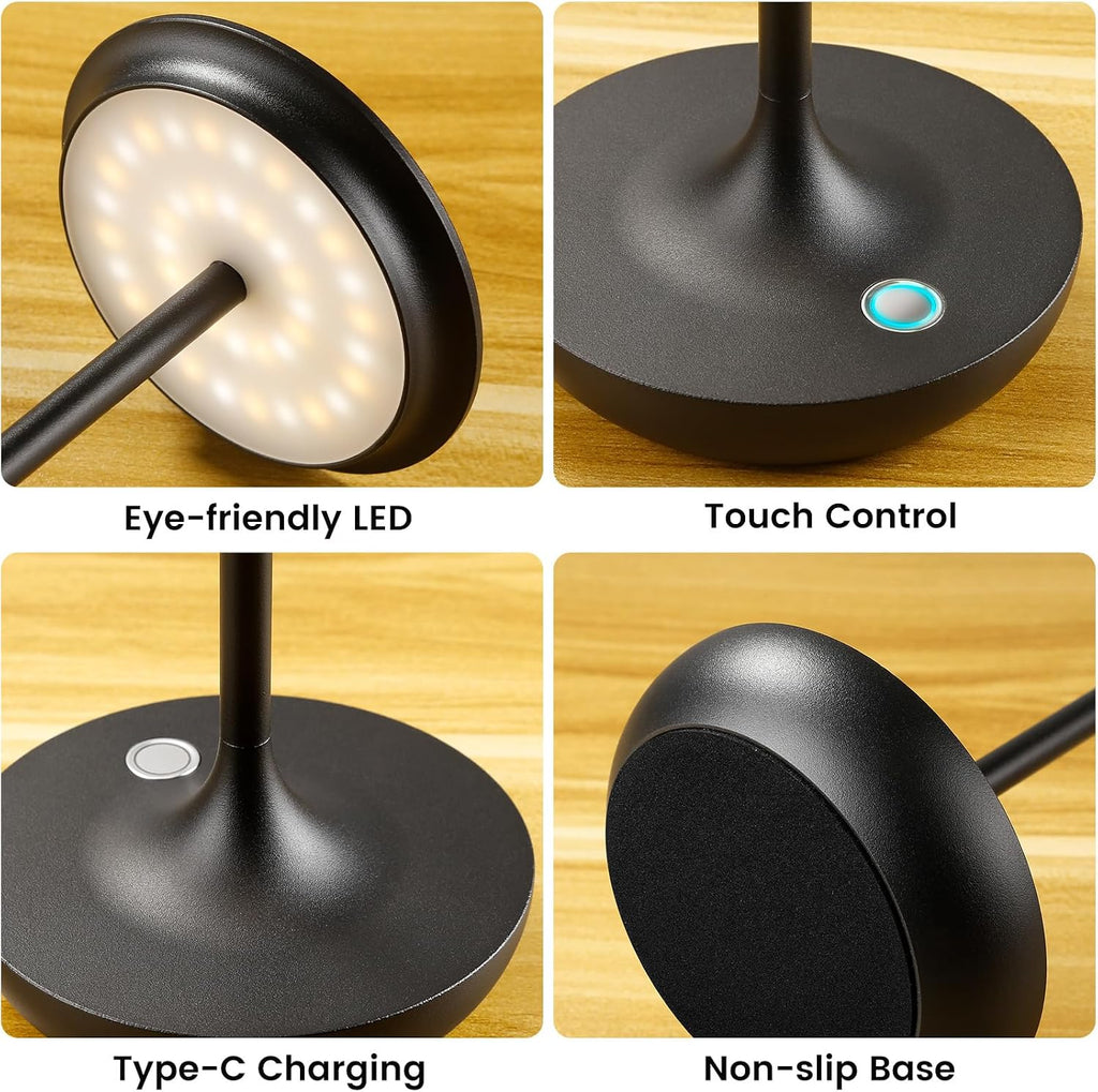 LED Rechargeable Cordless Table Lamp Battery Operated Light Black