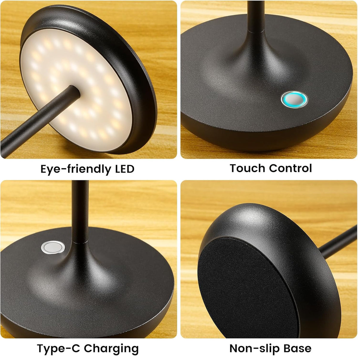 LED Rechargeable Cordless Table Lamp Battery Operated Light Black