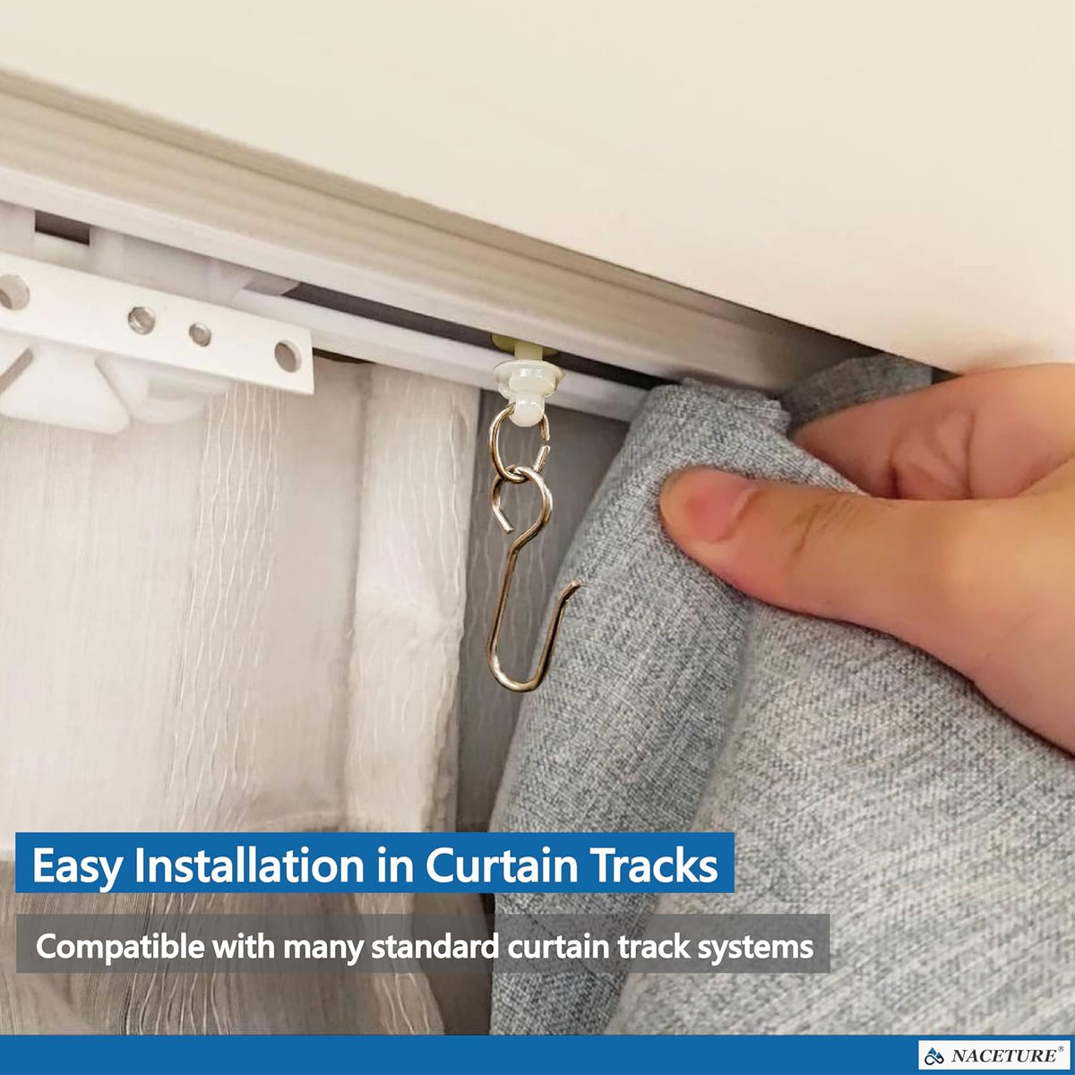 NACETURE Stainless Steel Curtain Hooks with Rings, 30 Pack