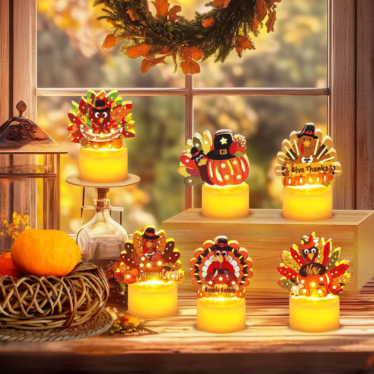 Thanksgiving Table Decorations 6 Pack Turkey Flameless LED Candles Battery Operated Turkey Tea Lights for Mantle Fireplace, Indoor Thanksgiving Decorations Centerpieces for Home Party Office