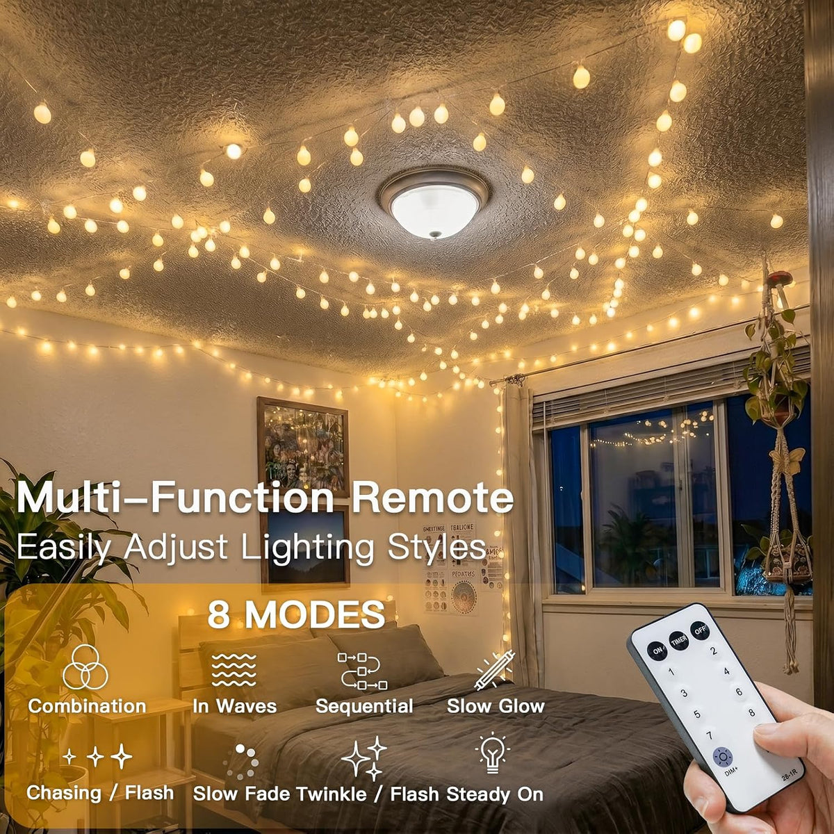 suddus 109ft Connectable Globe String Lights Plug in Remote Warm White