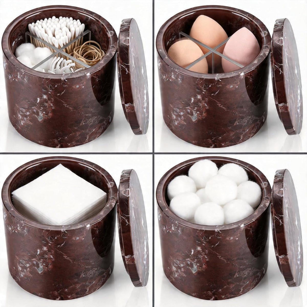 Natural Marble Canister, 4.72" D x 3.15" H Cotton Swab Holder