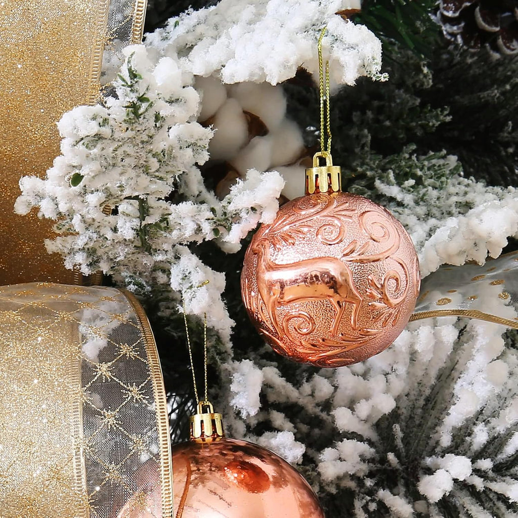 34ct Rose Gold Christmas Ball Ornaments Shatterproof Plastic Christmas Tree Decorations for Xmas Party Home Office Holiday Decor -Medium Size (2.36"/ 60mm)