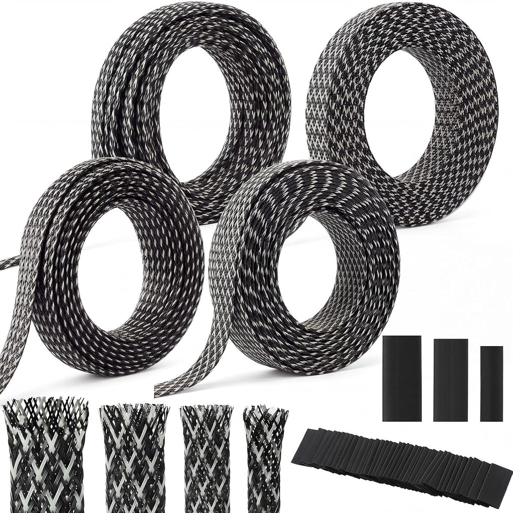 Tatuo 151 ft Braided Cable Sleeve Expandable Wire Sheathing(Silver, Black)