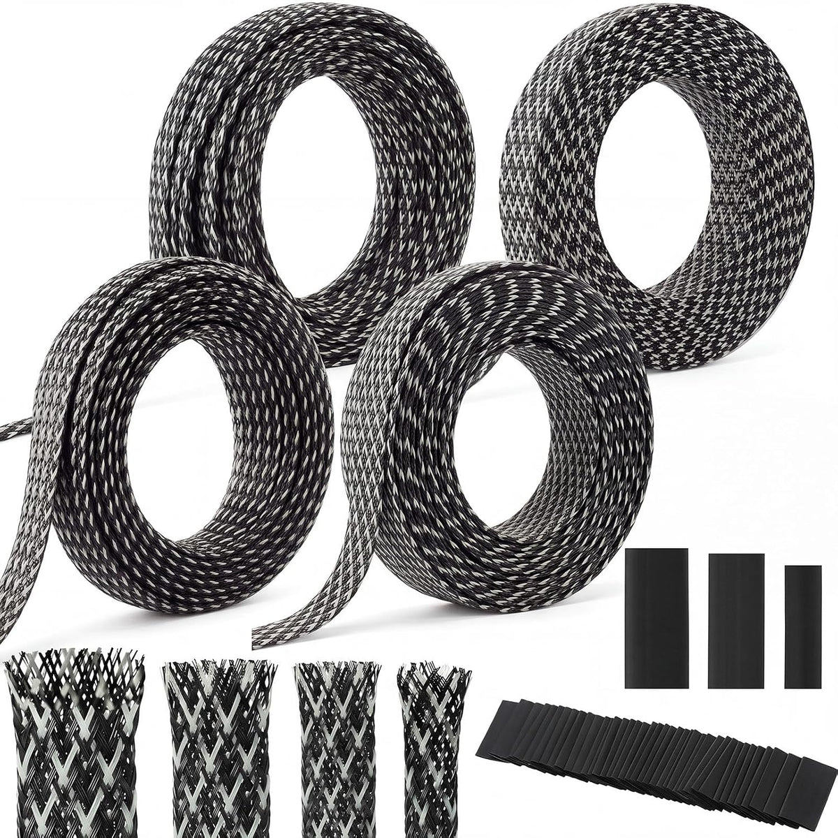 Tatuo 151 ft Braided Cable Sleeve Expandable Wire Sheathing(Silver, Black)