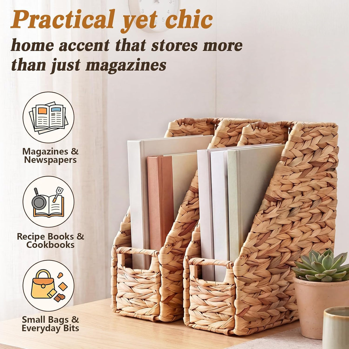 2 Pcs Handwoven Magazine File Holder 11.8'' Foldable Design