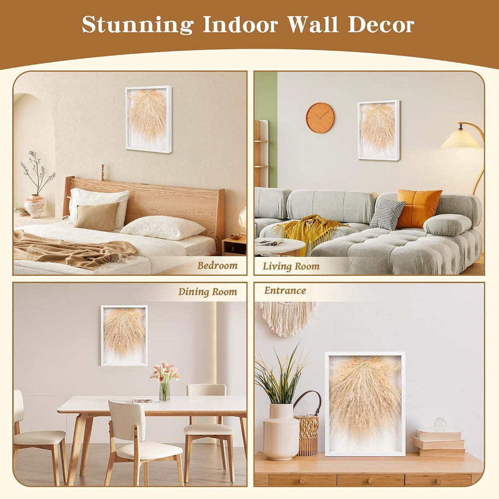 YZXZM Dried Pampas Grass Decorations for Boho Wall Art Decor in 16" Frame (Beige)