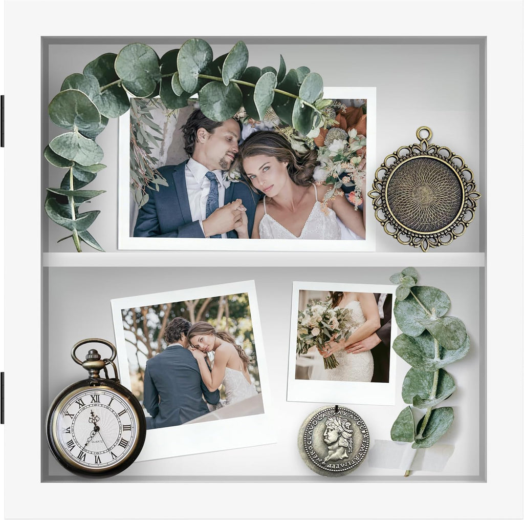 An&He 10x10 Shadow Box Frame Engineered Wood | with a 2.7" Usable Display Depth | Includes Acid-Free Backing Board, UV Resistant Acrylic, and Hanging Hardware-White