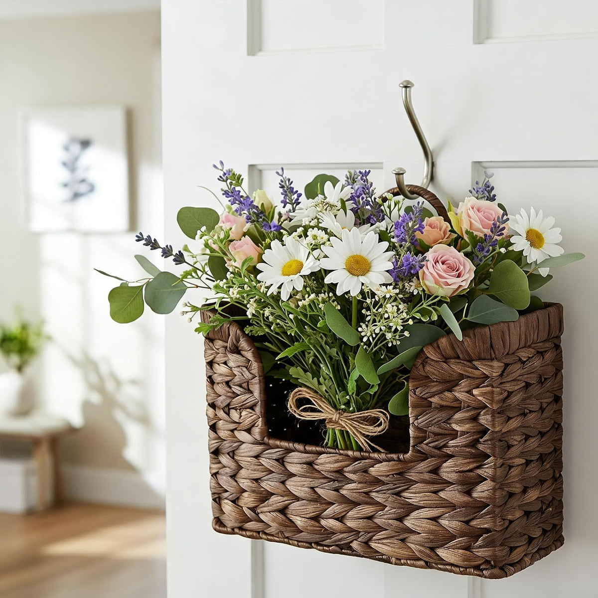 Set of 2 Magazine Holder Wall Basket Water Hyacinth Woven Mail Organizer, Wicker Wall Hanging Baskets for Magazines, Letters & Storage Decorative Mail Holder, Magazine Rack, Hanging Basket, Coffee