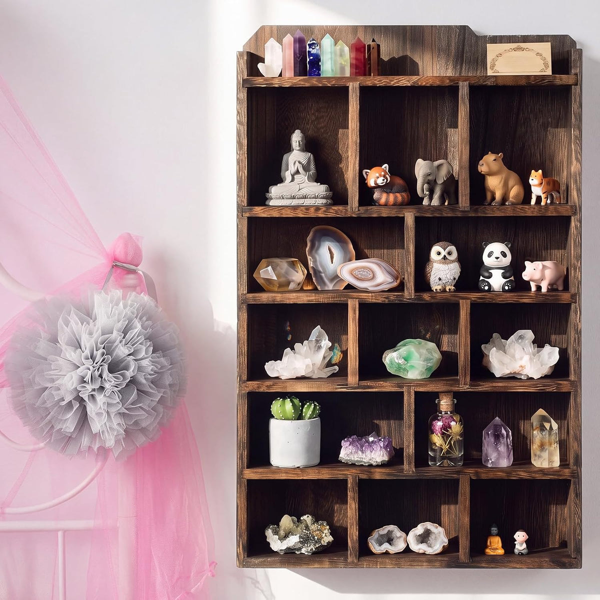 Threehoney Wooden Shadow Cubby Box, Brown, 16x10x2.5'', Stylish
