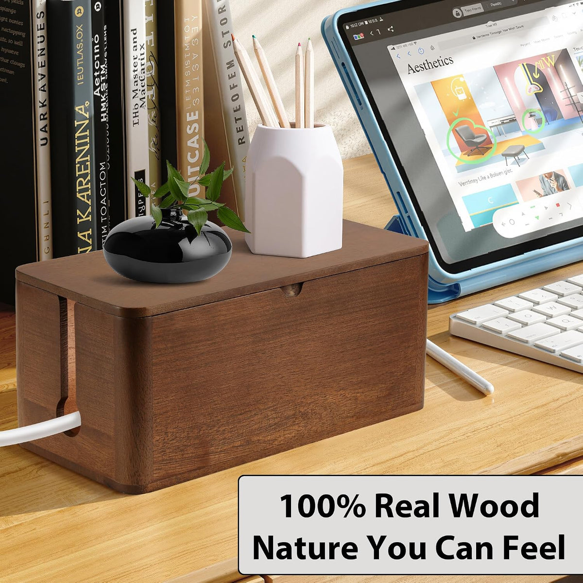 ZhiYo Wood Cable Management Box, Large Cord Organizer Box for Power Strip
