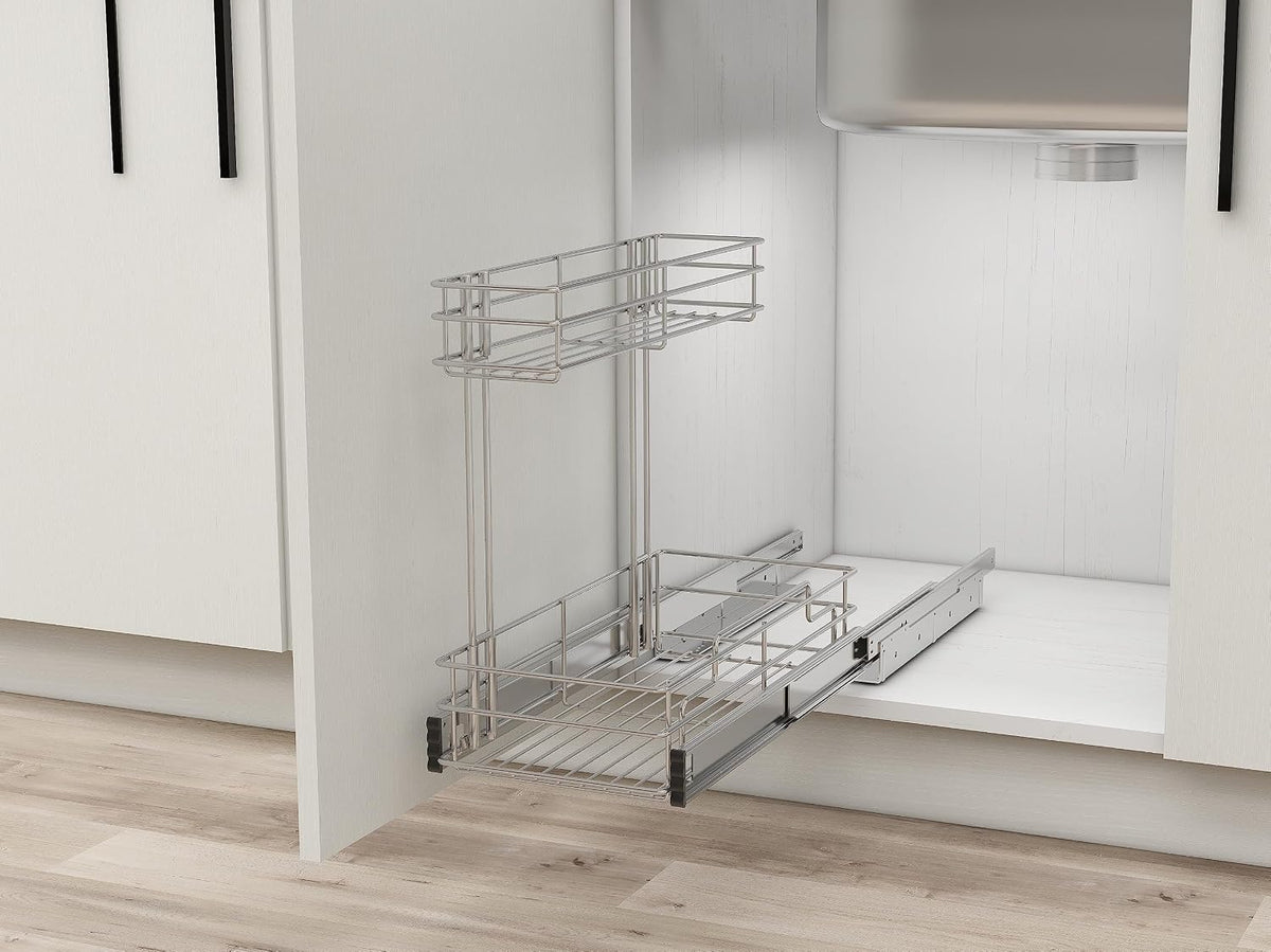 Under Sink Organizer 9" W X17 D, Pull Out Cabinet Organizer 2 Tier