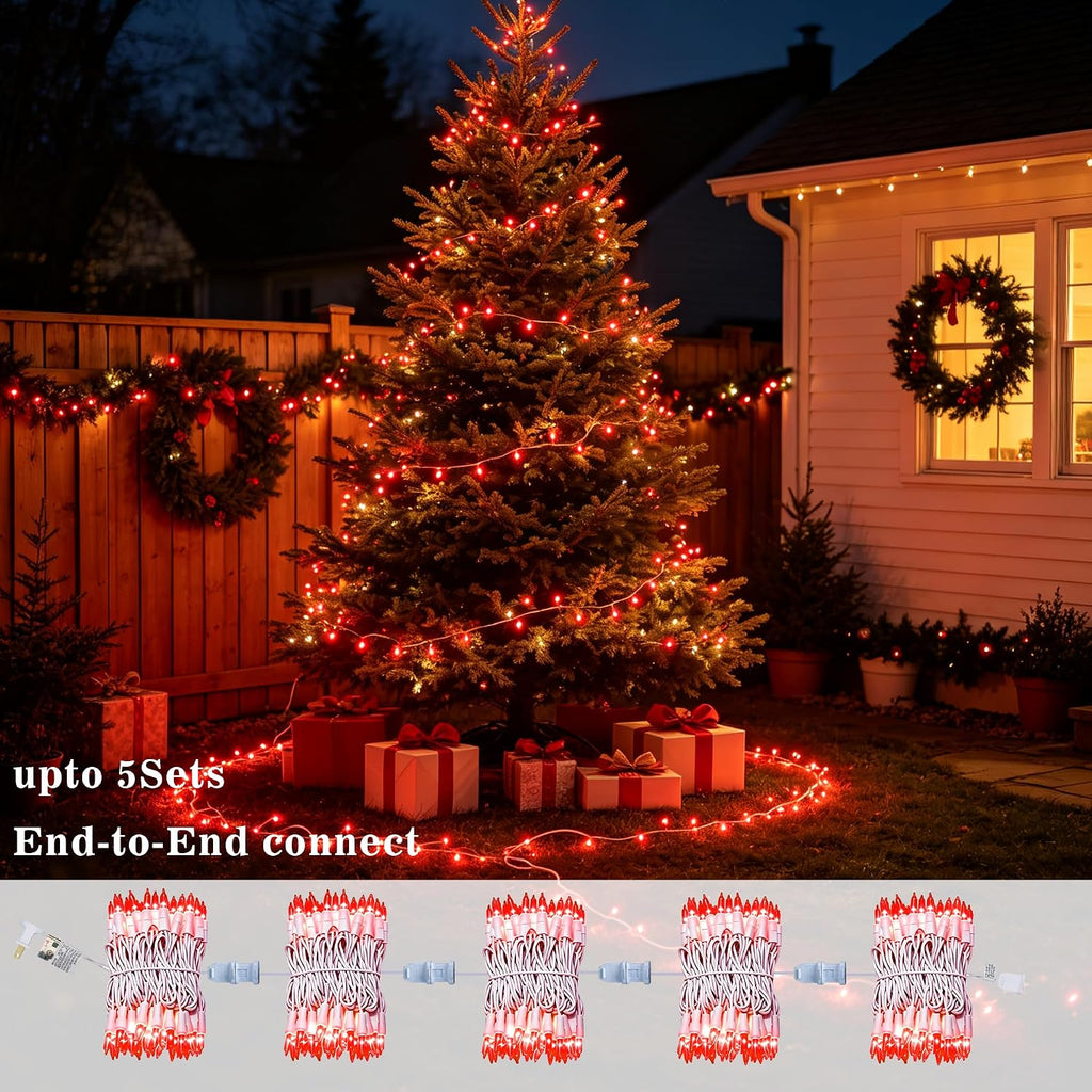 TW SHINE Christmas String Lights, 20FT 100 Count Incandescent White Wire Christmas Mini Lights, Waterproof Xmas String Lights for Outdoor Indoor Home Party Yard Decorations, Red