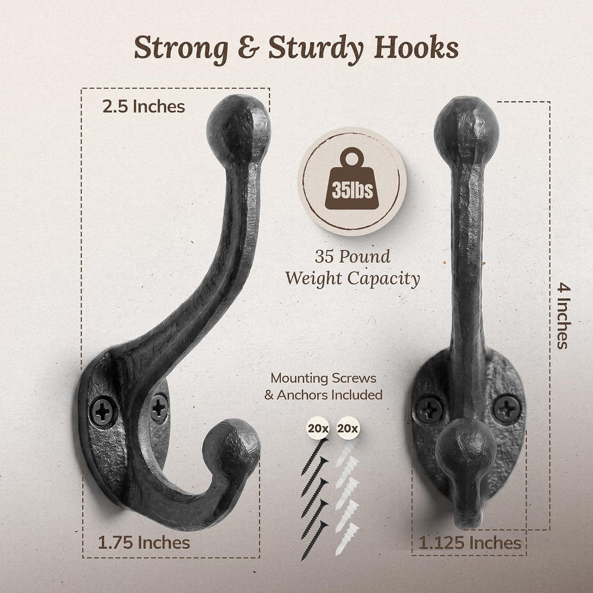 My Fancy Farmhouse Rustic Cast Iron Coat Hooks (10 Pack) Wall Mounted Farmhouse Decorative Wall Hooks, Vintage Hooks for Hanging Coats, Bags, Hats, Towels (Antique Black)