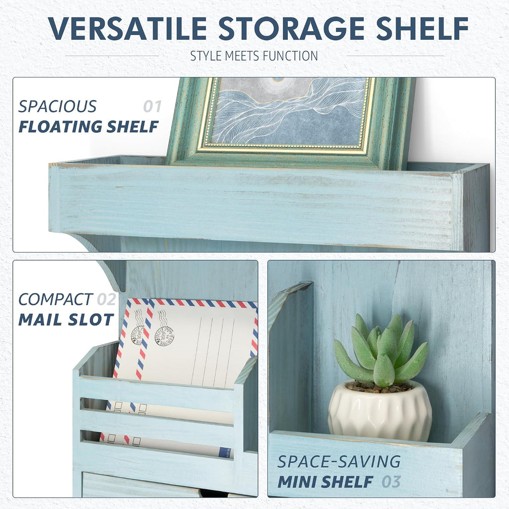 Rebee Vision Key Holder Wall Mount with Drawer & Shelf for Entryway, Blue