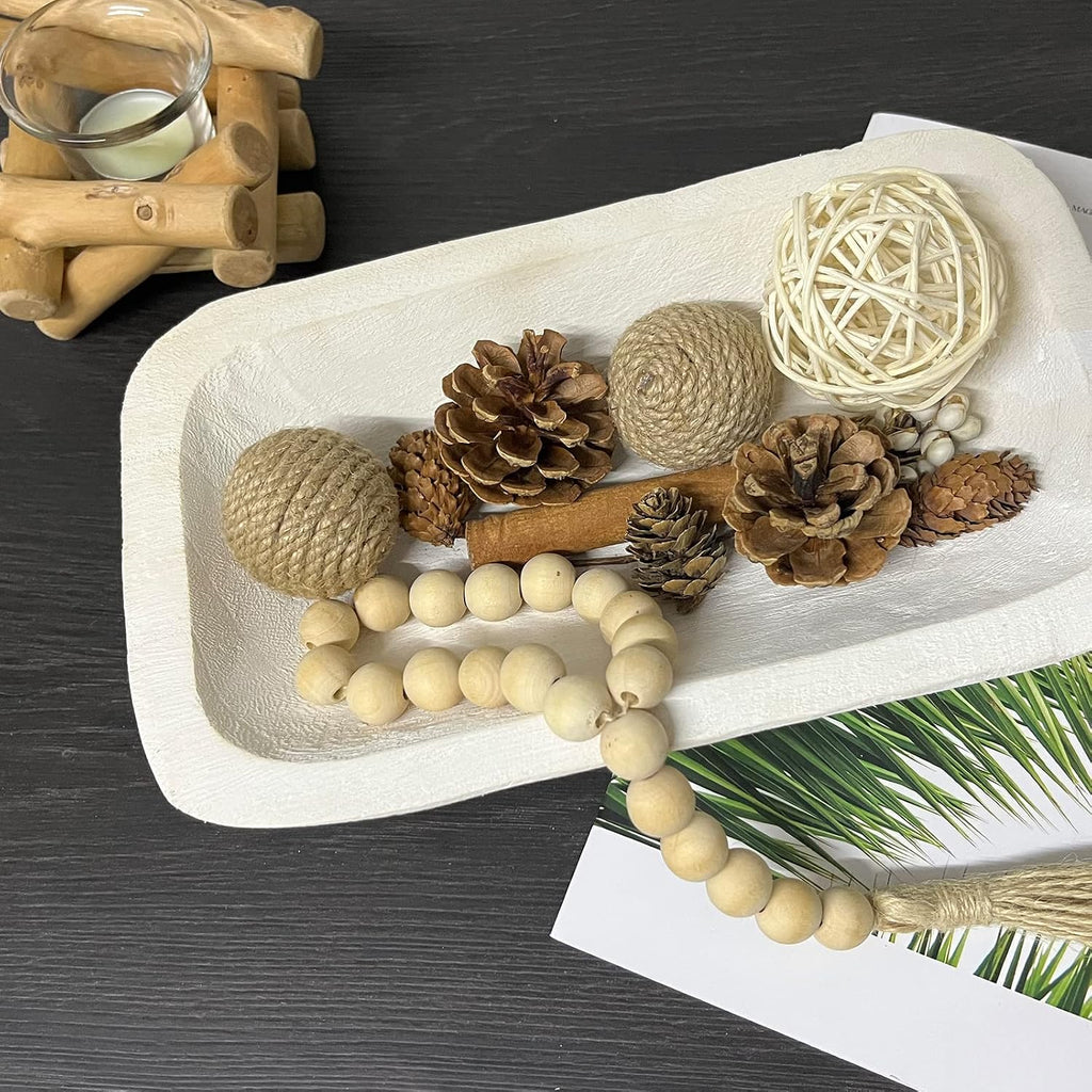 Wooden Dough Bowl Decor, Vintage Wooden Bowl Hand Carved Home Decor for Dining Table Center, Living Room, Kitchen Decor. (10in white)