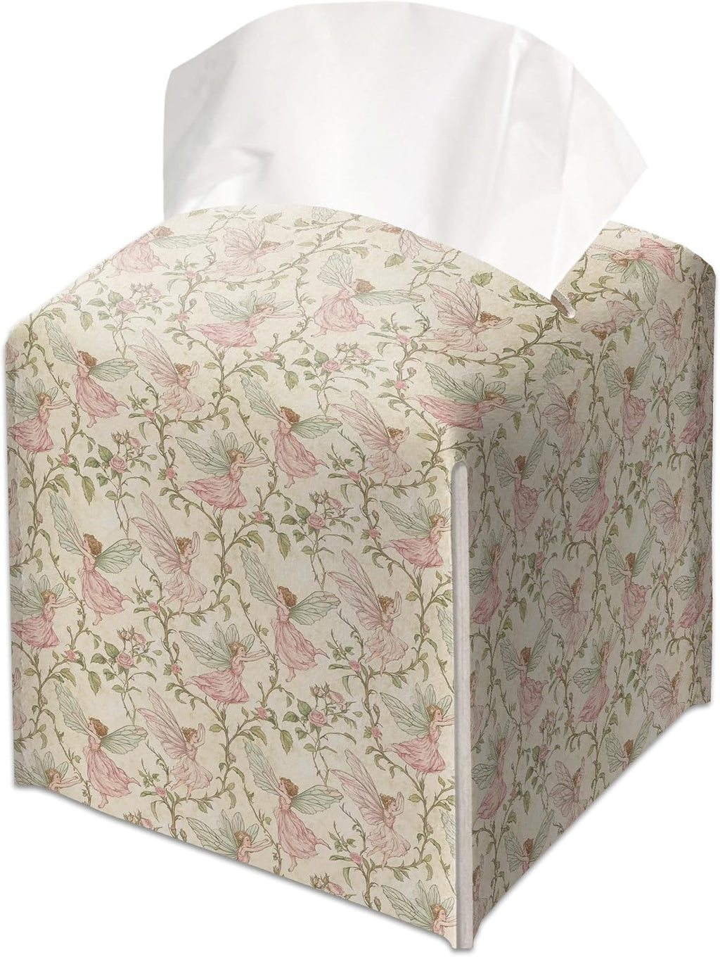 Vintage Flower Fairy Decorative Leather Tissue Box Cover - Tissue Box Holder Gifts for Women Family and Friends Funny Unique Home Decor Decorative for Kids Room Kitchen Bathroom Office - A32