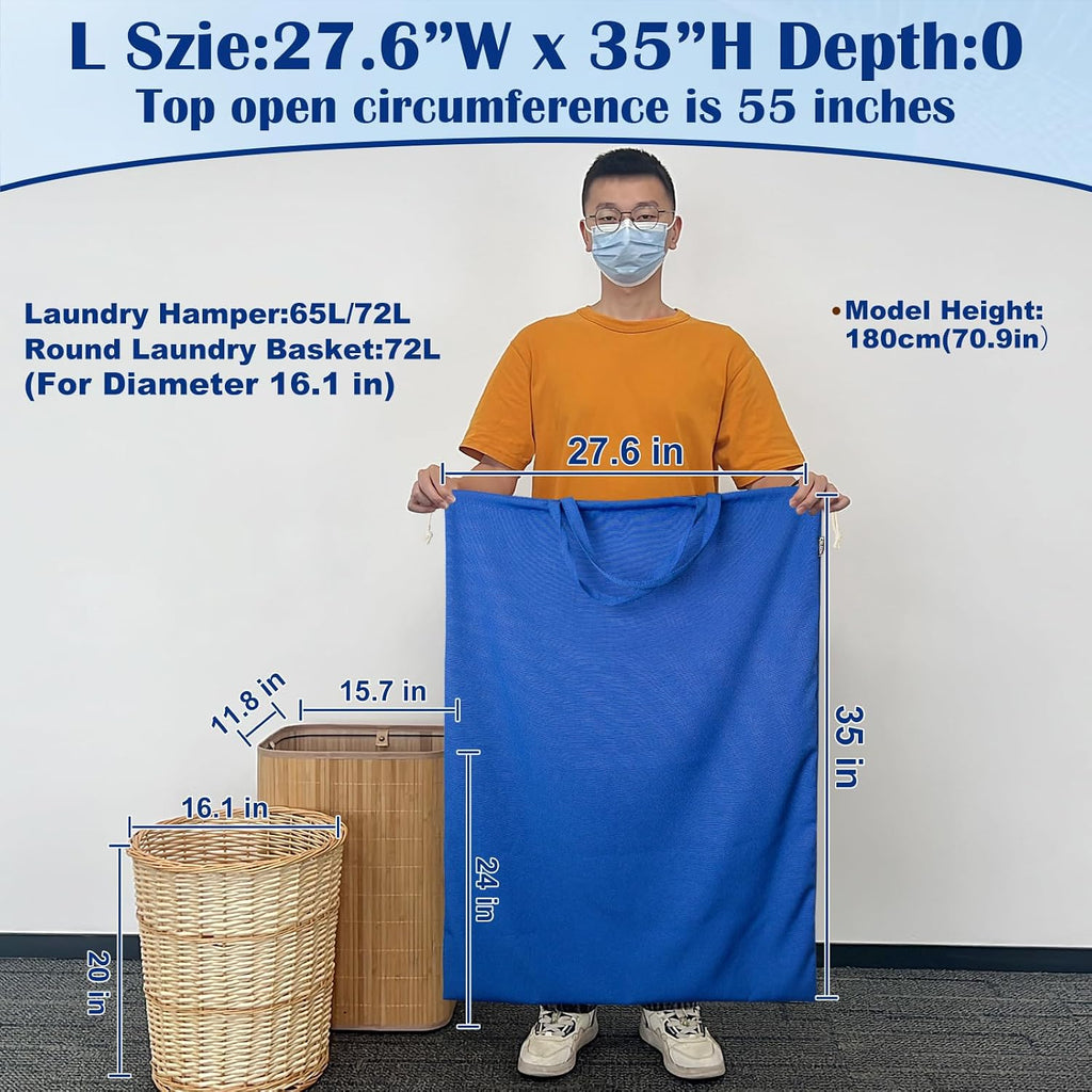 Laundry Bag with Handles & Drawstring Closure, 27.6"Wx35"H Blue, 1Pack