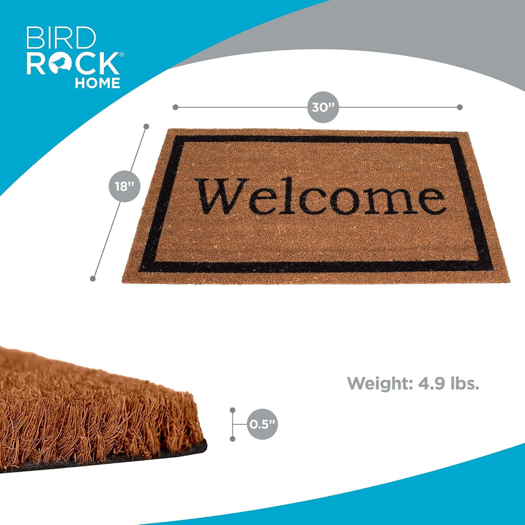 BIRDROCK HOME Welcome Coir Doormat | 18 x 30 Inch | Standard Welcome Mat with Black Border and Natural Fade | Vinyl Backed | Outdoor
