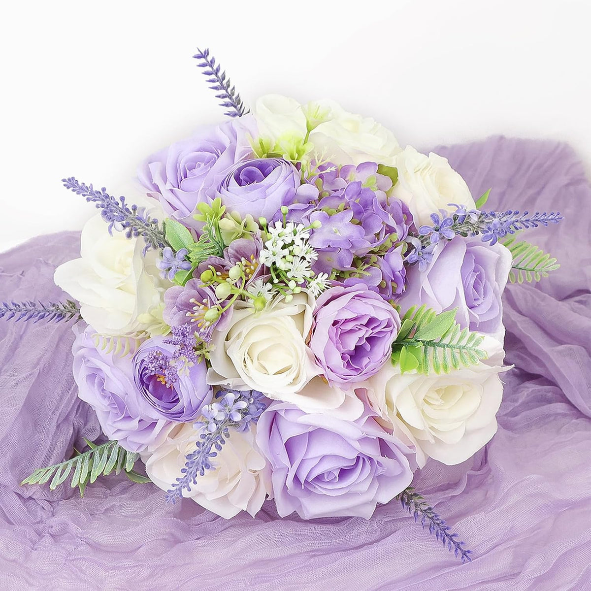 Bride Bouquets for Wedding 8.5 Inch Lilac Artificial Rose Flower Bridal Bouquets for Bride Wedding Bridesmaid Marriage Proposal Party Anniversary Church Decoration