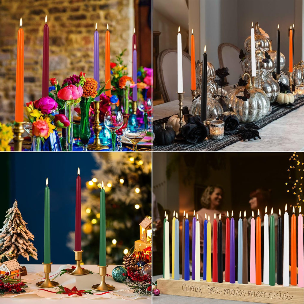 Howemon 24 Pack 10" Tall Colored Taper Candles, Dripless Unscented Colorful Candlesticks for Birthdays Dinner Party Home Décor, Long Burning Spell Chime Candles for Witchcraft Ritual Prayer Meditation