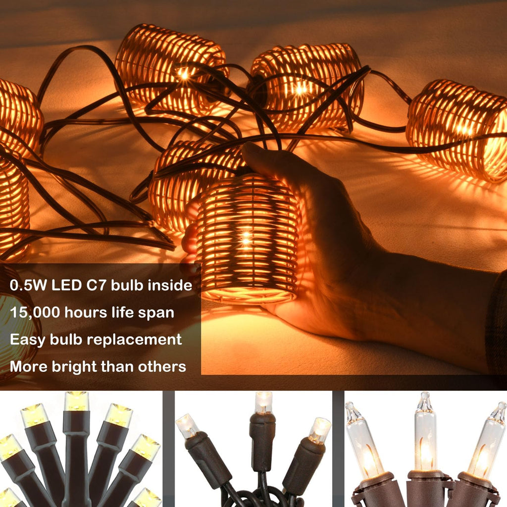 13FT Natural Rattan String Lights, 10 Decorative Lanterns Lights, Natural