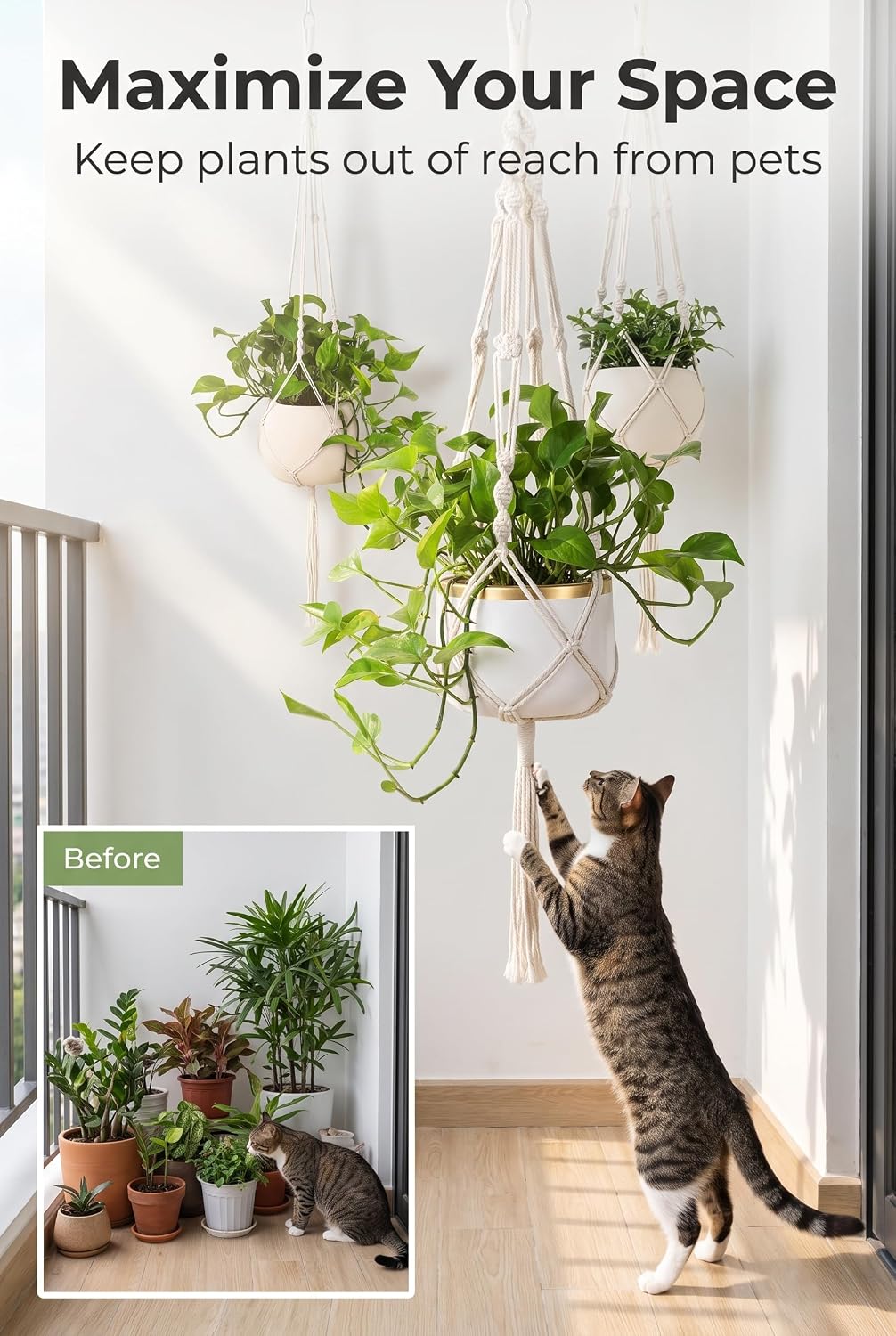 Macrame Plant Hanger for Indoor and Outdoor Plants,42", Ivory,1PCS