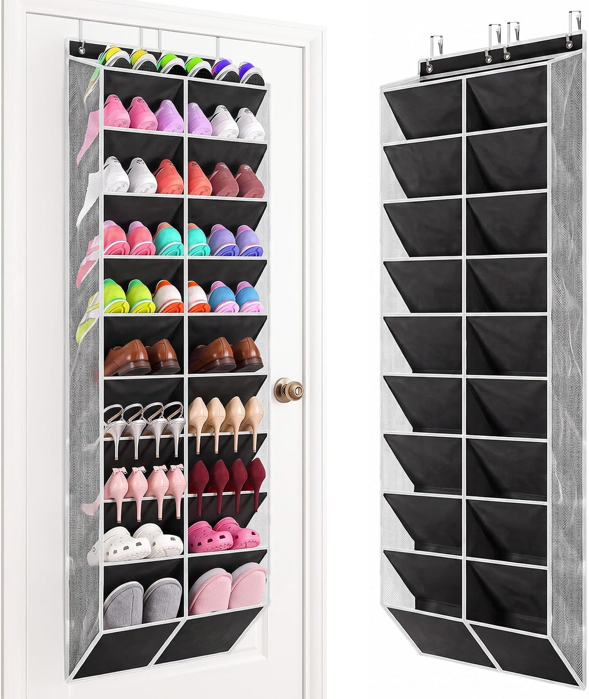 Yecaye 10 Tier Widen Over the Door Shoe Organizer for 20-30 Pairs, Black