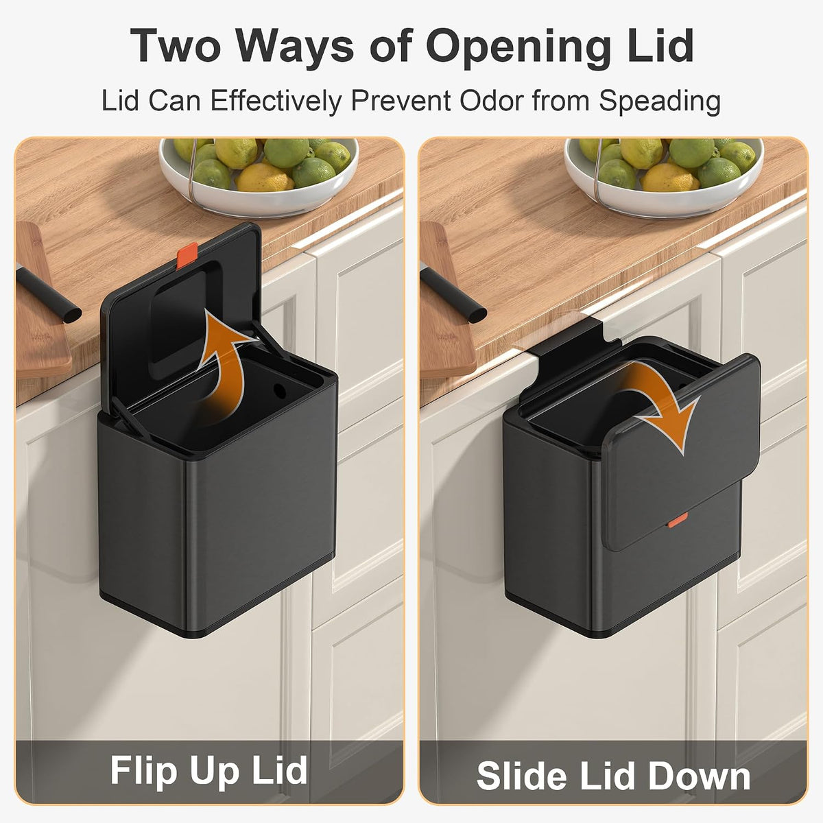 Mbillion 1.05 Gal Brushed Black Hanging Stainless Steel Compost Bin