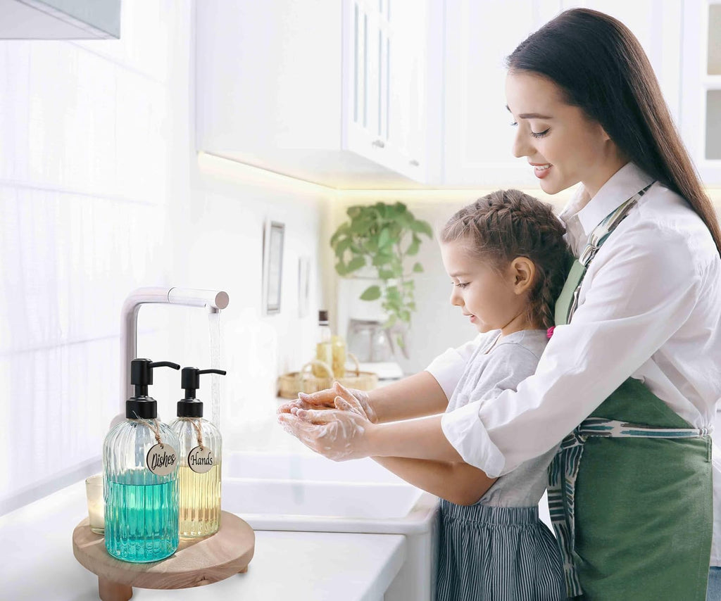 JASAI 2PACK 18Oz Simple Glass Soap Dispensers with Black Rust Proof Pump