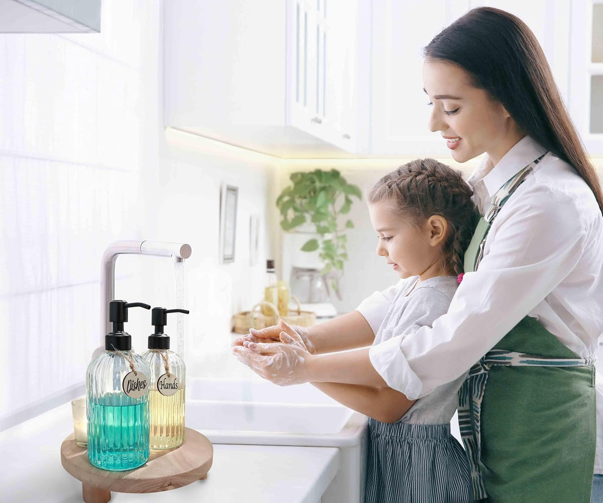 JASAI 2PACK 18Oz Simple Glass Soap Dispensers with Black Rust Proof Pump