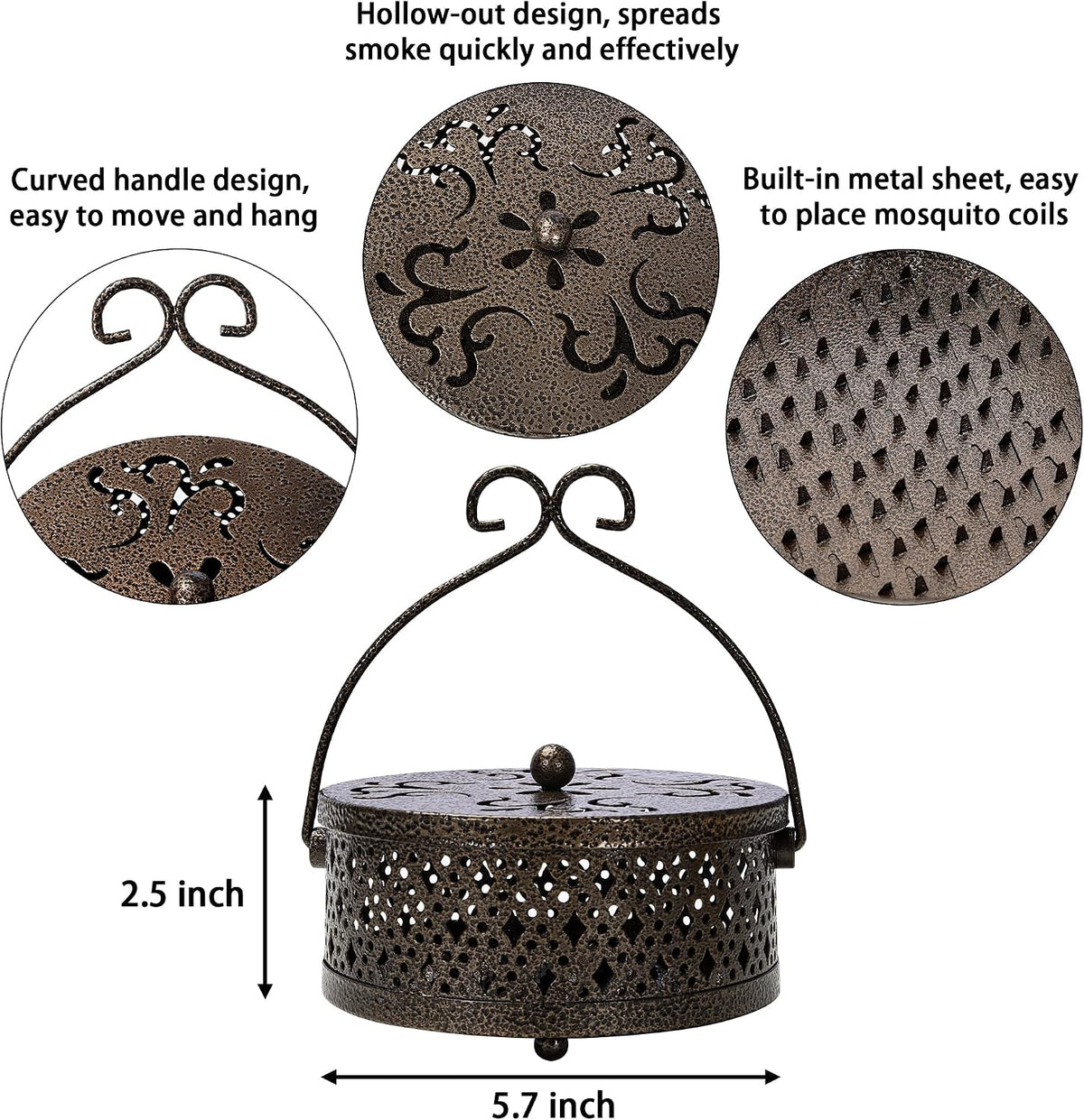 MyLifeUNIT Mosquito Coil Holder, Retro Portable Mosquito Incense Burner for Home and Camping (Bronze)
