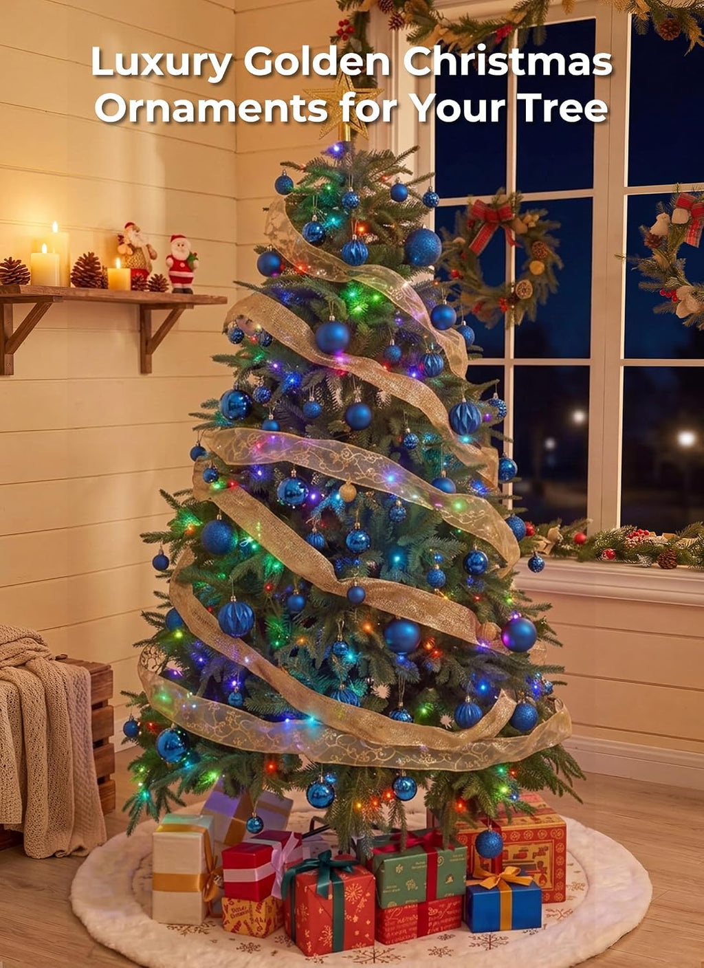 Brightown 36‑Pack Blue Shatterproof Christmas Tree Ball Ornaments Set