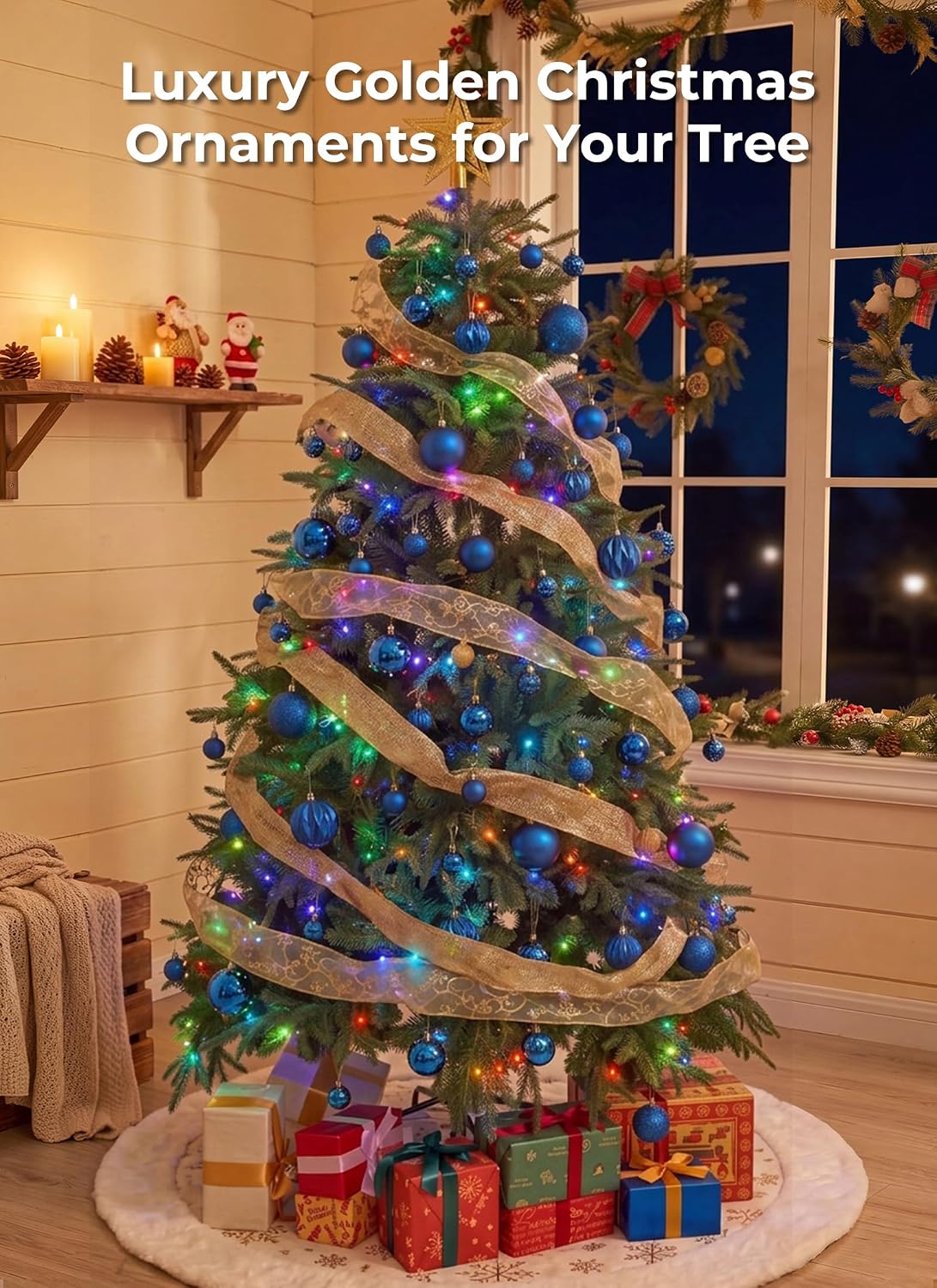 Brightown 36‑Pack Blue Shatterproof Christmas Tree Ball Ornaments Set
